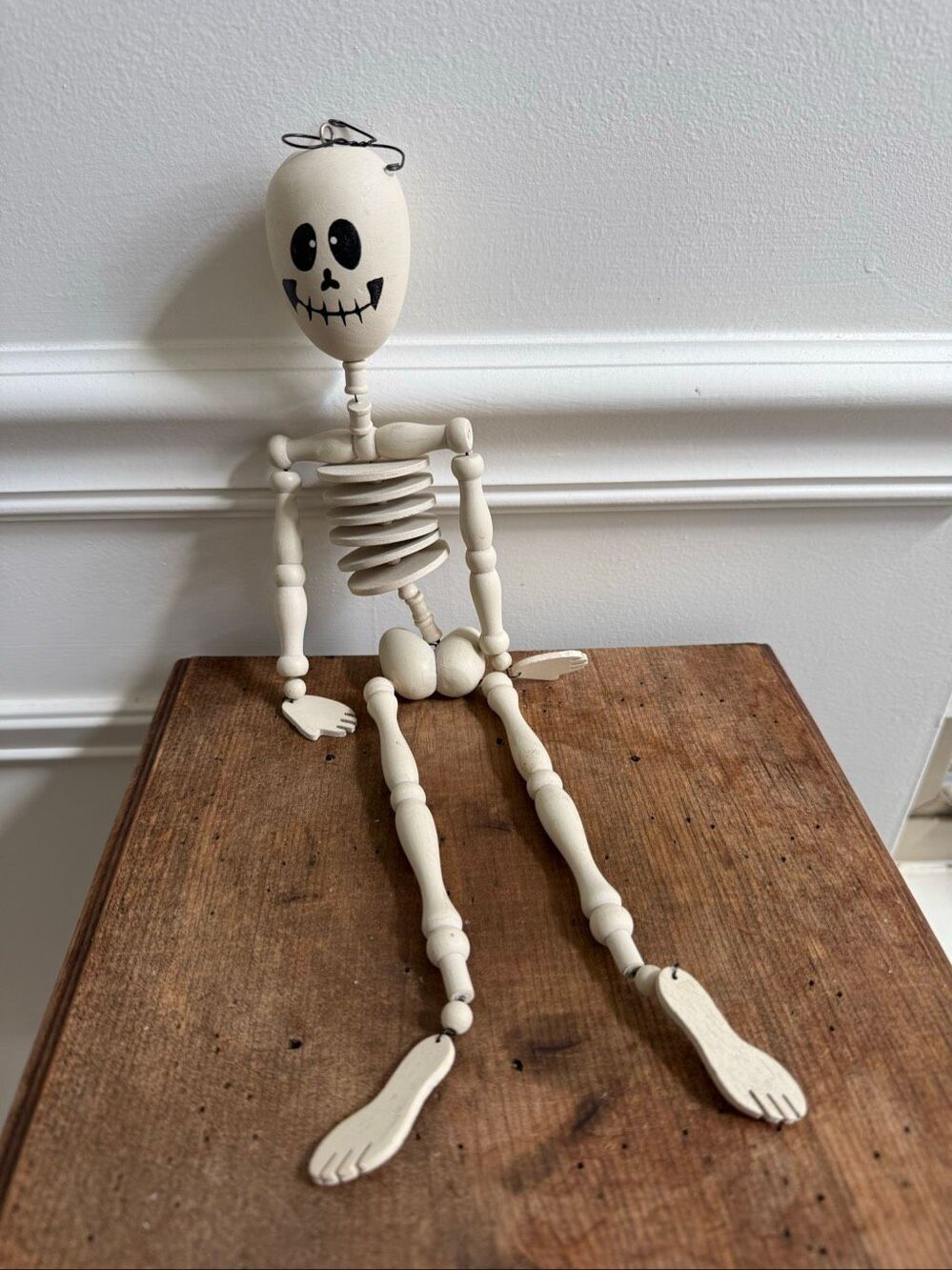 Folk Art Halloween Skeleton Wood Hanging 15”